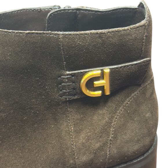 New Cole Haan Holis Brown Suede Bootie Gold Buckle Side Zip W29147 Women's 6B - Picture 2 of 13